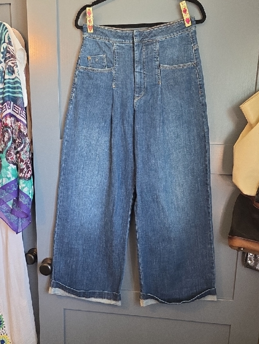 Pilcro Wide-Leg High-Rise Jeans in Dark Blue Denim